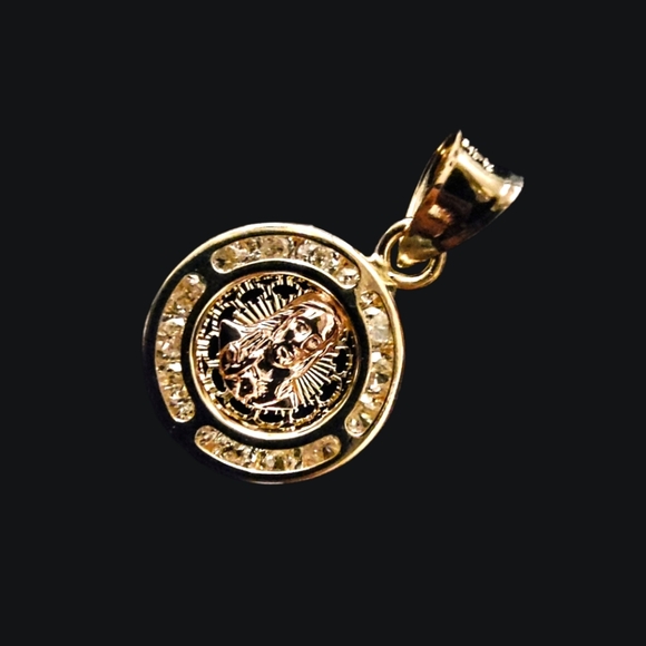 14kt Yellow &  Rose Gold Jesus/Saints Head Cubic Zirconia Pendant - Picture 3 of 4